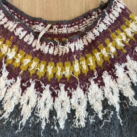 ** Free People Baltic Alpaca Mohair Fair Isle Pullover Sweater Gray S CABINCORE - Picture 8 of 8